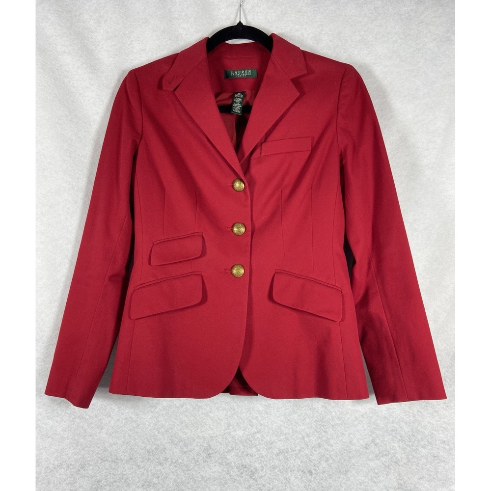 Lauren‎ Ralph Lauren Jacket Women's Petite 4P Red Blazer Long Sleeve Career